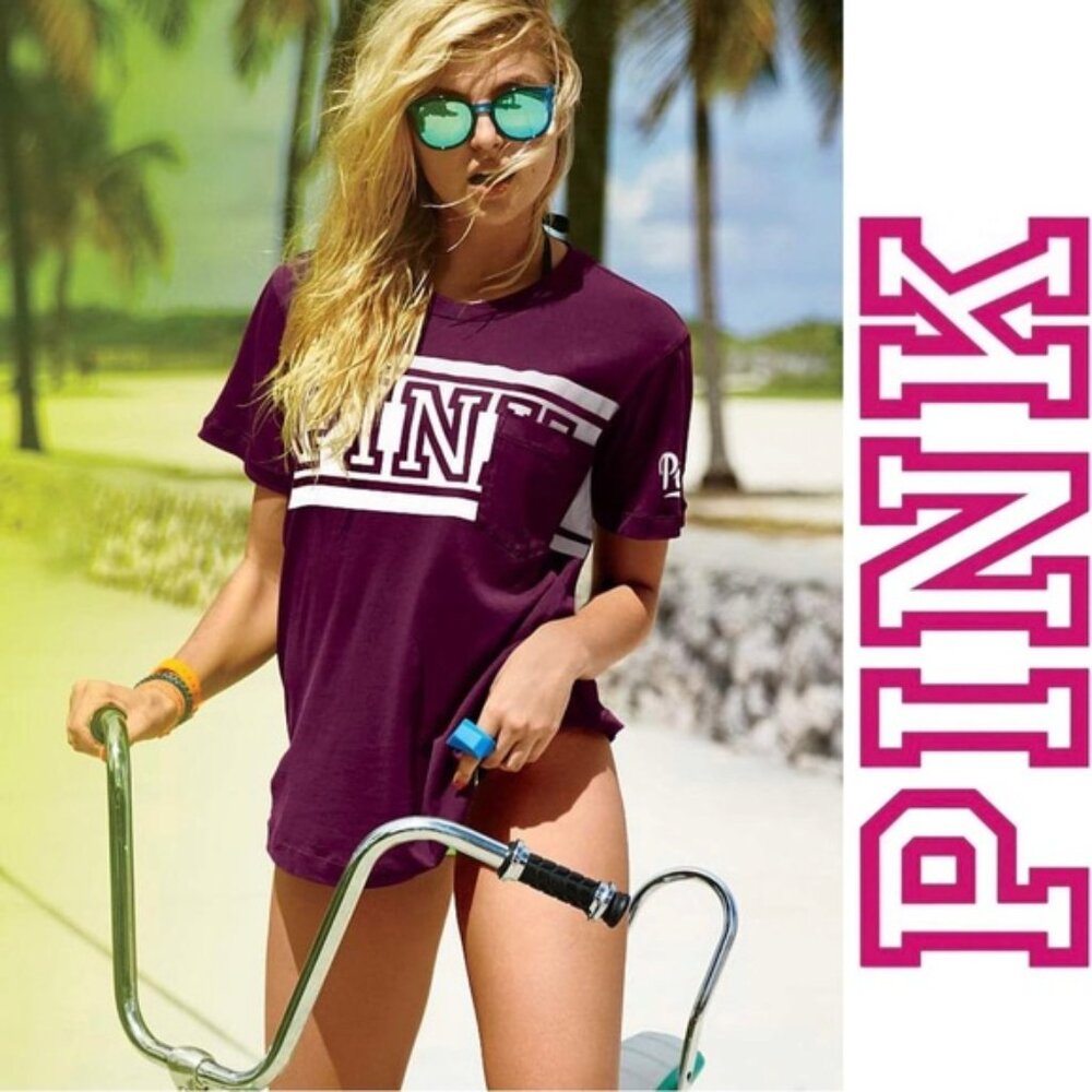 Victoria's Secret PINK | Maroon Campus Short Sleeve Pocket Tee | Size Small